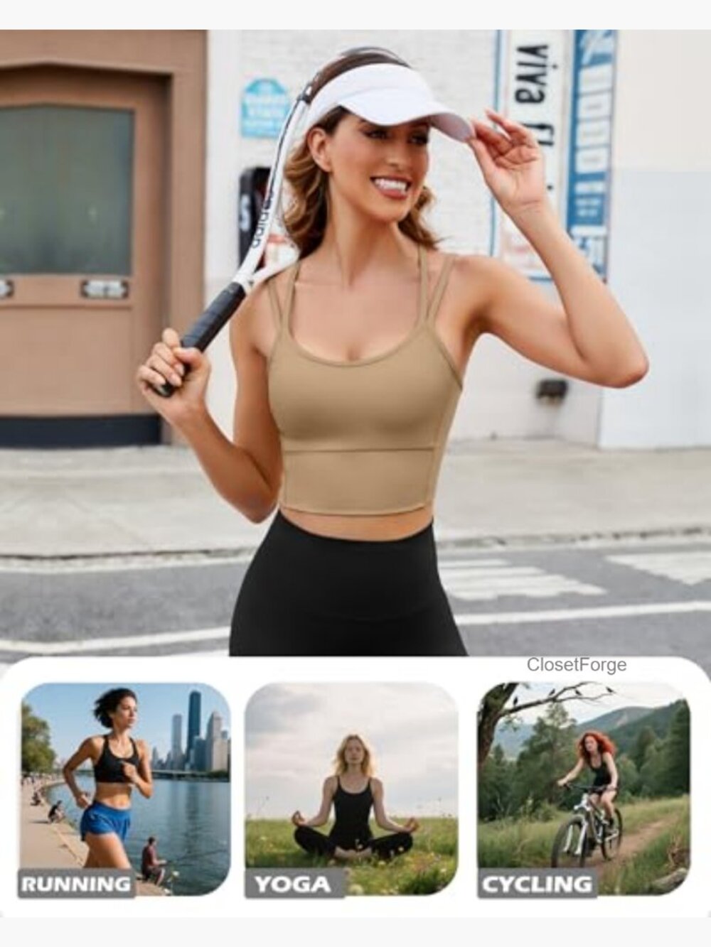 High Support Sports Bra Longline Tank Top with Built-In Padded Bra - Picture 6 of 7